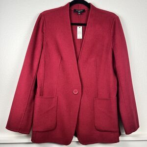 Talbots One Button Blazer Women's 12 Petite Red Wool Blend Classic Jacket NEW